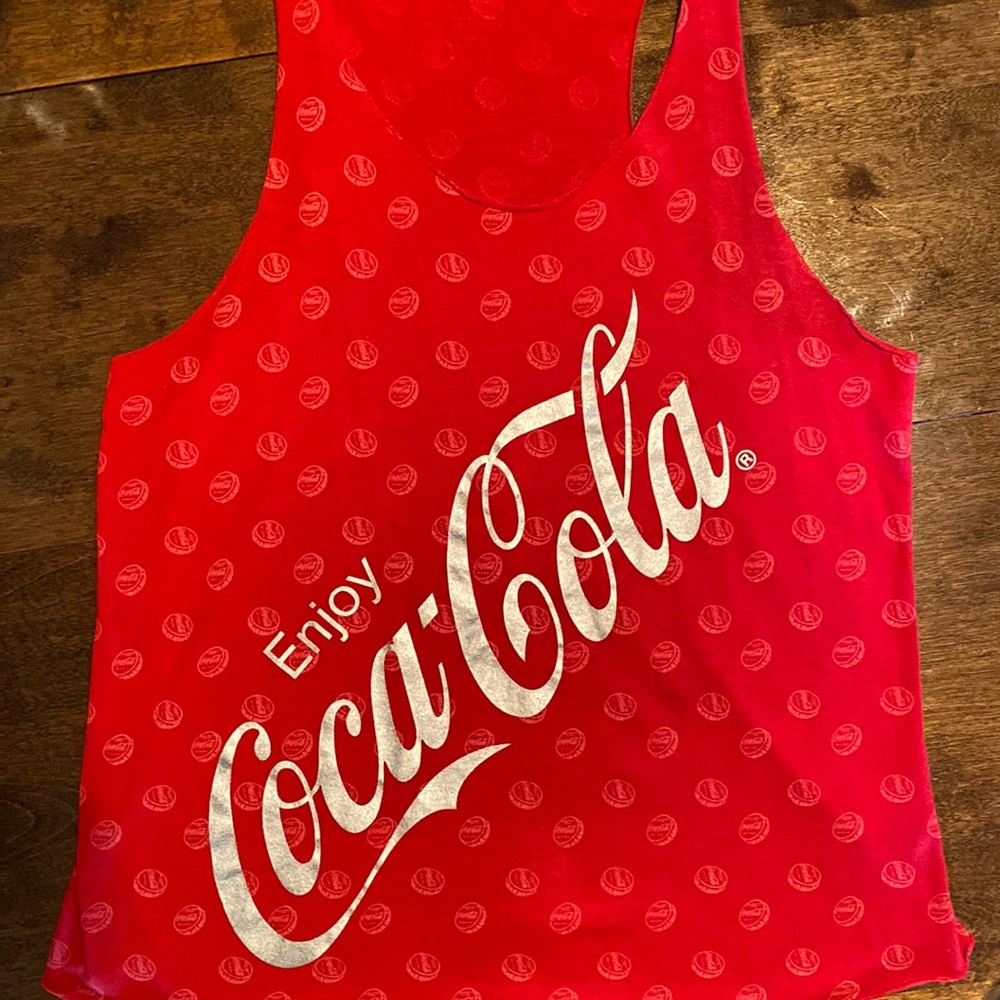 Juniors XL red, Enjoy Coca-Cola” tank top.